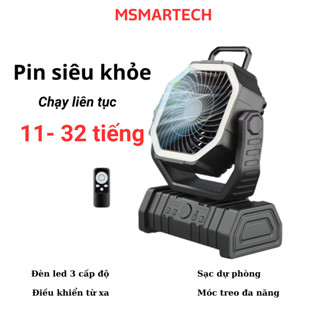 Quạt tích điện camping F6 pin siêu trâu từ 10 - 32 giờ kèm chiếu sáng phù hợp cắm trại ngoài trời