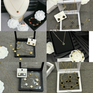 Sét Dây chuyền + khuyên tai cỏ 4 lá ti tan,vòng cổ nữ cỏ 4 lá cao cấp,khuyên tai nữ cỏ 4 lá ti tan