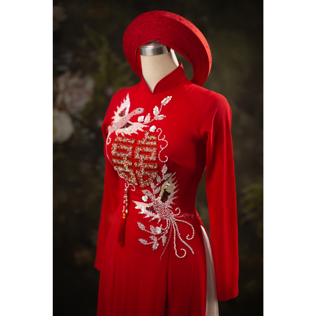 Áo dài cưới / Áo dài cô dâu 2 màu đỏ / Đính kết chữ hỉ / Sang trọng, THẢO NY BRIDAL mã AD157