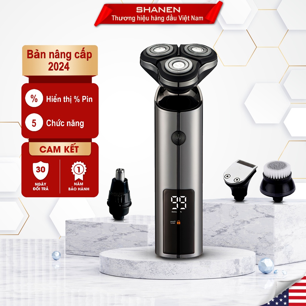 Máy cạo râu đa năng 3 lưỡi chính hãng SHANEN, Tỉa lông mũi tiện lợi, cạo sát, êm, bảo hành 12 tháng