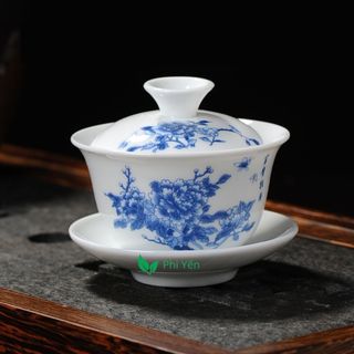 Chén Khải pha trà bằng sứ trắng Bạch Định thấu quang 120 ml