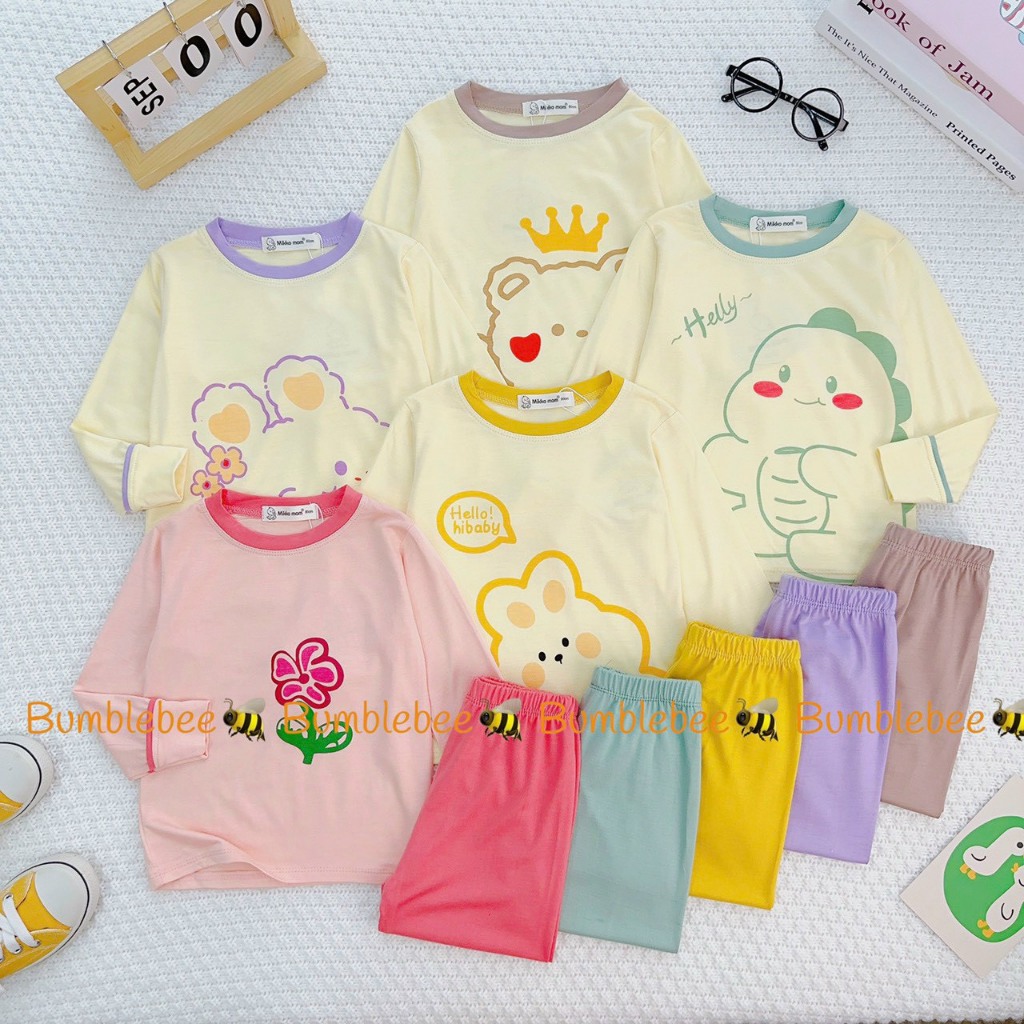 Bộ quần áo dài tay thun lạnh minkymom cho bé trai bé gái 6-17kg QN27