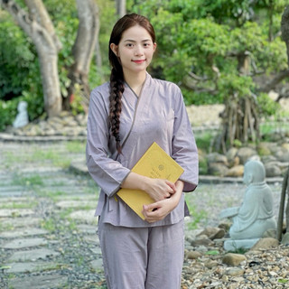 Bộ đồ lam đi chùa vải xô viền xéo thắt dây nâu lam đồ lam phật tử