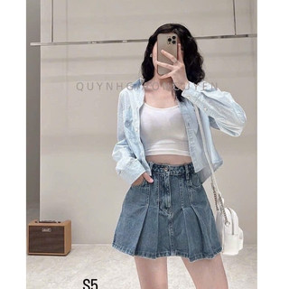 Chân váy jean liền quần KABII, chất jean dày dặn mềm mại full sz S M L