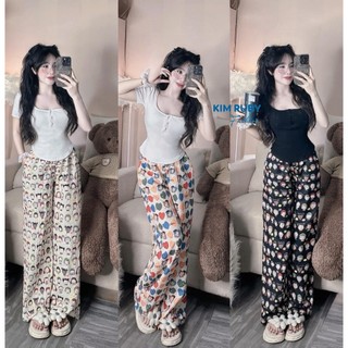 Set bộ nữ áo thun tay ngắn đính nút quần dài suông in hình hoạt hình Kim Ruby Fashion chất thun tăm lạnh