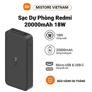 Sạc Dự Phòng Xiaomi Redmi Power Bank 20000 mAh 18W - Chính hãng- BH 6 tháng
