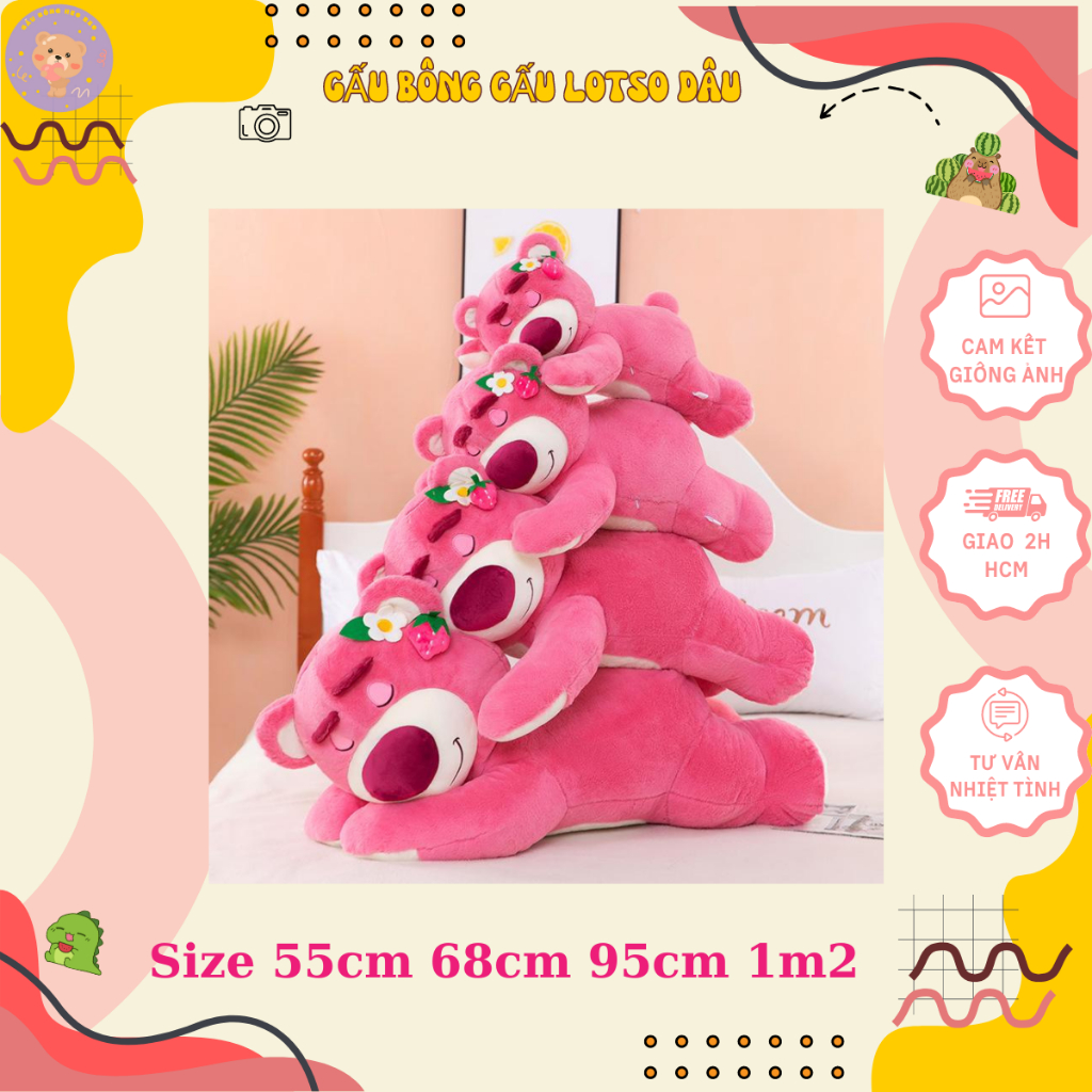 Gấu Bông Gấu Lotso Dâu, Gấu Dâu Gấu Lotso Nằm Ngủ Dễ Thương -thú nhồi bông toy thú bông