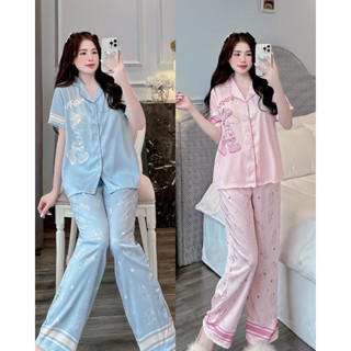 Bộ pijama Gấu Hapy 2 màu tay ngắn quần dài lụa xước
