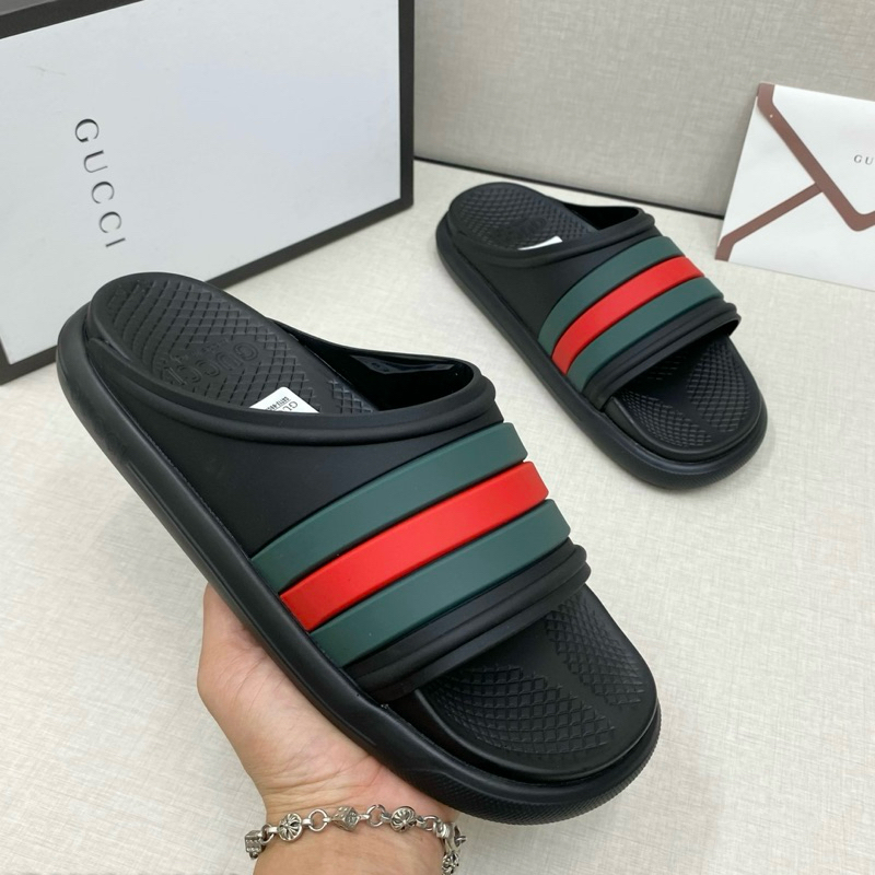 Dép lê nam quai ngang đúc quai sọc ngang xanh đỏ đế gân chống trượt khắc chữ MANSHINE