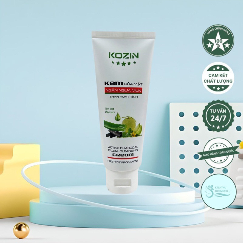 Kem Rửa Mặt (Sữa Rửa Mặt) Dưỡng Ẩm KOZIN Với Than Hoạt Tính- Ngừa M.ụn, Sáng Da 85ml - Chính Hãng
