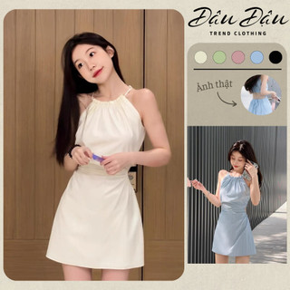Váy Moon dress dáng ngắn tuarua buộc nơ lưng, Đầm Maxi Dáng Ngắn Cổ Yếm Chất Thô Lụa 2 Lớp Mềm Mại Mặc Mùa Hè Siêu Xinh