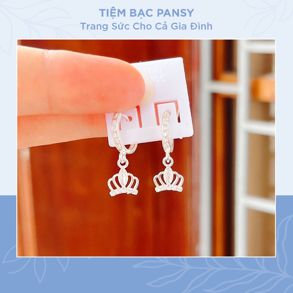 Bông tai hình vương miện cho bé gái bằng bạc ta PANSY - Khuyên tai trẻ em đính đá xinh xắn
