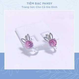  Hoa tai bạc thỏ hồng cho bé gái PANSY - Khuyên tai trẻ em bằng bạc ta cao cấp 