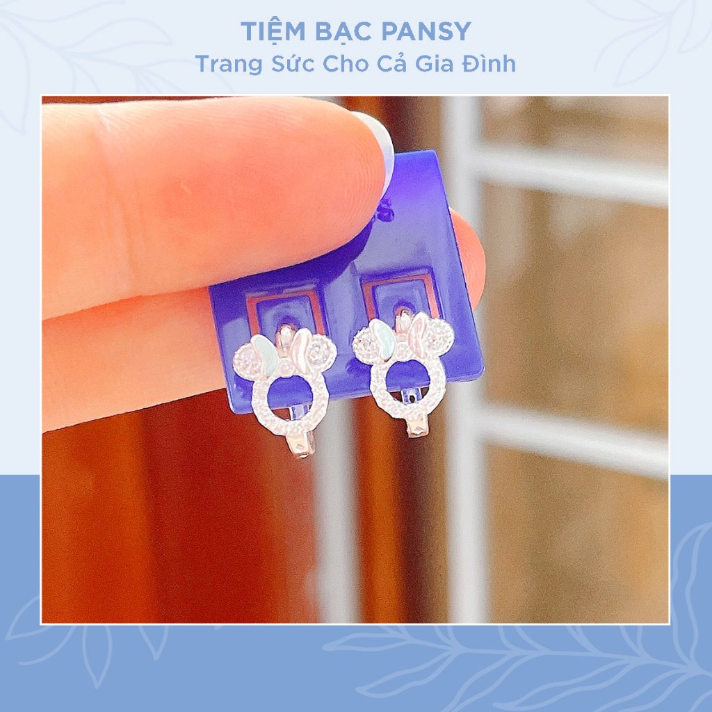 Bông tai trẻ em hình chuột Minnie dễ thương bằng bạc ta - Khuyên tai bạc cho bé gái khoá bấm cao cấp