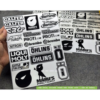 Tem sticker siêu trong trắng đen dán trang trí xe