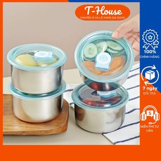 Combo 5 hộp đựng thực phẩm inox tròn có nắp đậy chống tràn, hộp thực phẩm tròn có nắp đậy