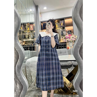 Váy kẻ cổ nơ sm