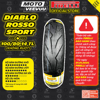 [MTVV] Vỏ lốp xe máy PIRELLI 100/80-14 TL Diablo Rosso Sport<END>