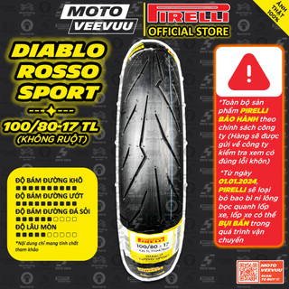 [MTVV] Vỏ lốp xe máy PIRELLI 100/80-17 TL Diablo Rosso Sport<END>