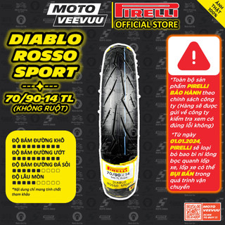 [MTVV] Vỏ lốp xe máy PIRELLI 70/90-14 TL Diablo Rosso Sport<END>