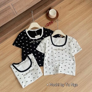 Áo thun cổ u nơ tag chữ m hàng qc