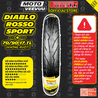 [MTVV] Vỏ lốp xe máy PIRELLI 70/90-17 TL Diablo Rosso Sport<END>
