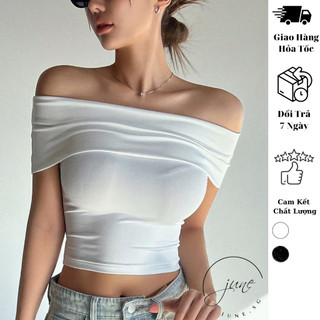 Áo trễ vai croptop JUNE.SG chất thun ôm body áo croptop trễ vai D090