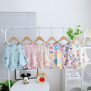 NT172 Bộ lanh 2 dây dáng baby doll áo lai bèo, quần nhún cho bé gái, bộ tôn tole hai dây