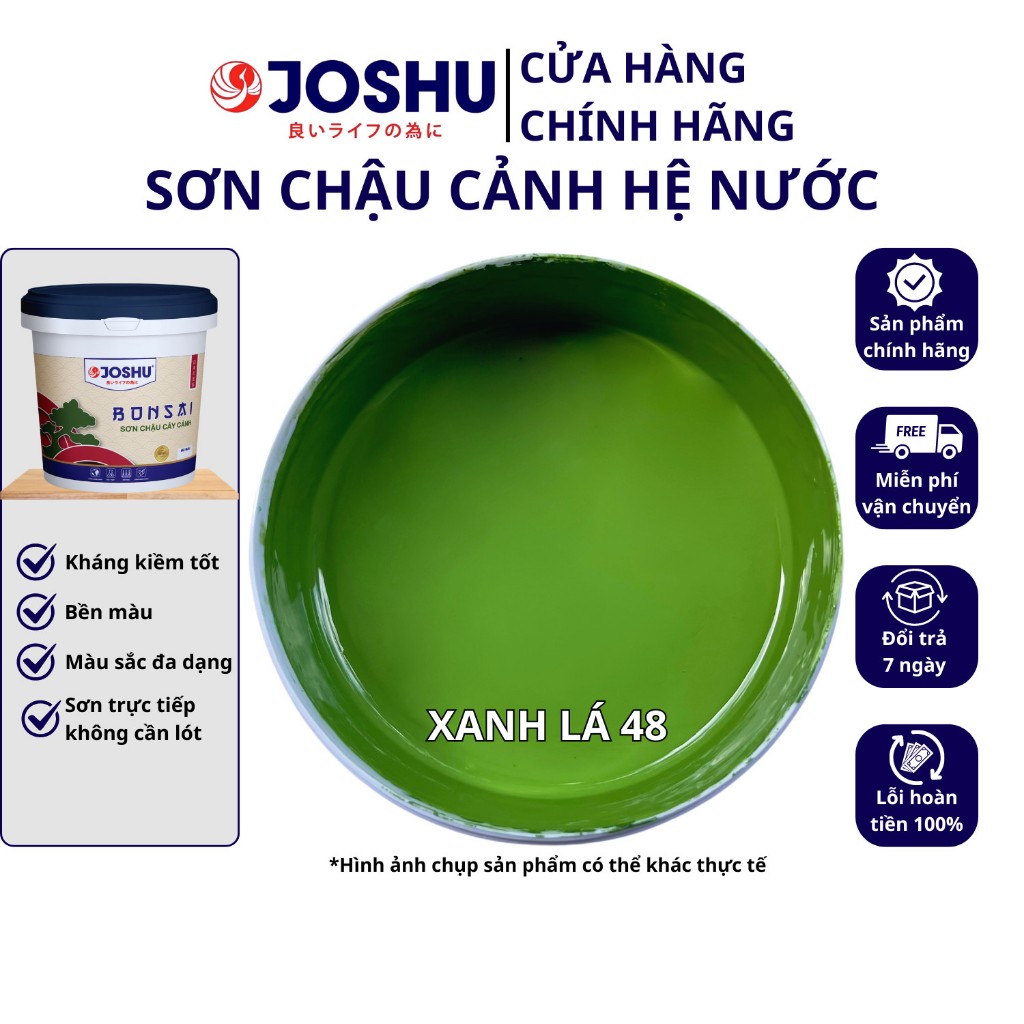 Sơn chậu cảnh JOSHU màu xanh lá hộp 1L có kháng kiềm, Sơn chậu kiểng