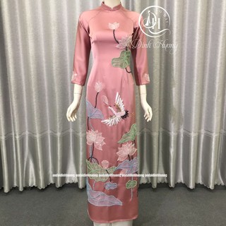 Áo dài thời trang Đinh Hương lụa nữ hoàng hồng vỏ đỗ kết sen lá các màu