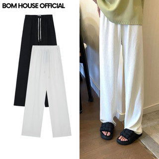 Quần Ống Rộng BOM HOUSE Cạp Chun Lưng Cao Có Dây Rút Chỉnh Eo Thời Trang Mùa Hè Dành Cho Nữ