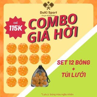 Set 12 bóng pickleball tặng kèm túi lưới đựng bóng siêu tiện dụng Duki Sport