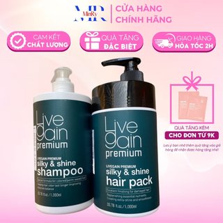 Gội và hấp giữ màu nước hoa Livegain Premium Silky & Shine 1000mlx2, thơm lâu, mềm mượt
