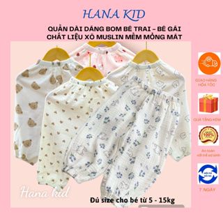Quần Dài Dáng Bom Xô Muslin Chống Muỗi Cho Bé Trai, Bé Gái, Nhiều Mầu Họa Tiết, Size 5 - 18kg, Hana kid