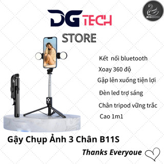 Gậy Chụp Ảnh 3 Chân B11s, Có Đèn Led Trợ Sáng, Xoay 360 Độ, Có Điều Khiển Bluetooth Chụp Hình Từ Xa 2GOOD