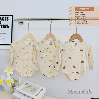 Bodysuit dài tay bé trai bé gái sơ sinh chất tăm lạnh nền kem mềm mịn mát co dãn 4 chiều mặc mùa hè
