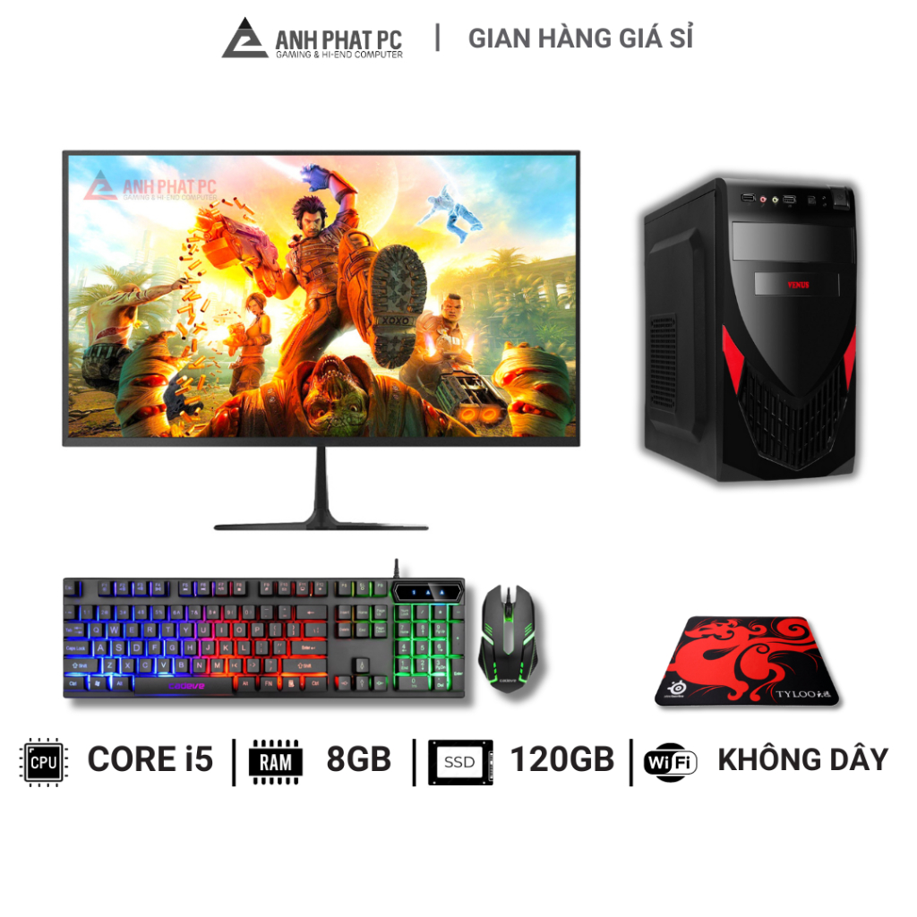 Bộ máy tính văn phòng Core i5 ram 8gb ssd 120gb kết nối wifi không dây