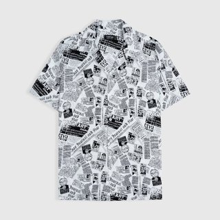 Áo sơ mi TOPGU họa tiết Infor Trắng, Cuban shirt vải lụa thoáng mát Menswear Nam