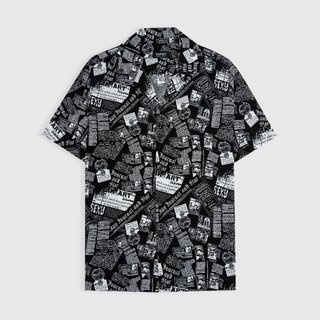 Áo sơ mi TOPGU họa tiết infor Đen , vải lụa thoáng mát. Nam Menswear
