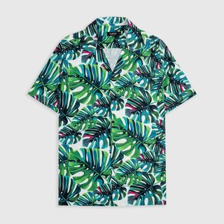 Áo sơ mi TOPGU họa tiết Monstera, vải lụa thoáng mát. Nam Menswear