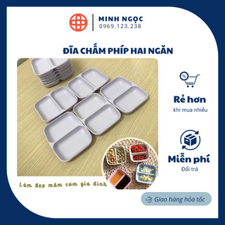 Đĩa chấm phíp hai ngăn, đựng nước chấm- 1205 VN