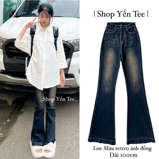 ( Dài 100cm ) Quần jeans loe màu rettro ánh đồng xu hướng 2024,quần đi học Yến Tee