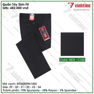 Quần Tây Công Sở Nam Form Slimfit Dáng Trẻ Vĩnh Tiến 482 - Nhiều Màu