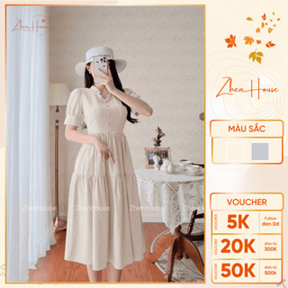 XẢ KHO LẺ SIZE S - Váy Cổ Tàu Dáng Dài Chất Đũi Không Nhăn Phong Cách Tiểu Thư VH12 ZhenHouse