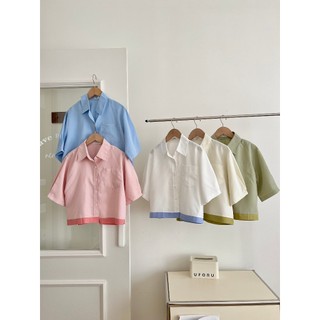A251 Áo sơ mi croptop phối vạt màu xinh, áo sơ mi kiểu Hàn Quốc  Xưởng May Hạnh Hồng