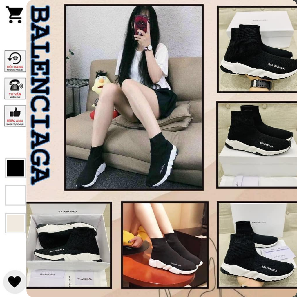 Giày sneaker Balenciaga Speed Trainers black white , giày Balencia cao cổ đen trắng cao cấp full box bill