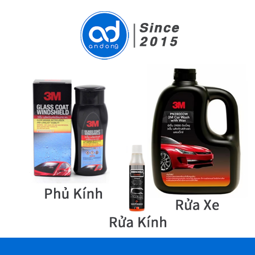 Combo Chống bám nước 3M 08889LT + Rửa xe làm bóng 3M 39000W + Rửa kính đậm sặc Senfineco 9964