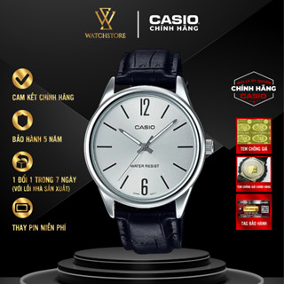 Đồng Hồ Nam Casio MTP-V005L-7BUDF Màu Trắng Kim Bạc Dạ Quang Mặt Kính Khoáng 40mm Chống Nước Dây Da Cao Cấp Chính Hãng
