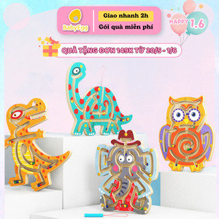 Bộ đồ chơi tìm đường mê cung bút nam châm hút hạt bi di chuyển hình khủng long gà cú trẻ em cho bé trai gái 3 4 5 6 tuổi