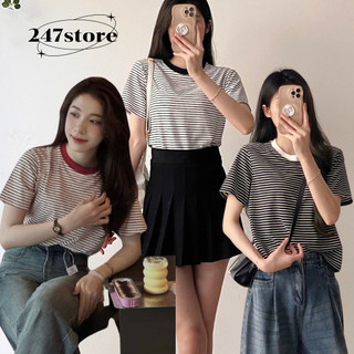 Áo phông babytee kẻ cổ tròn basic - 247store Aophongke546_P13K20